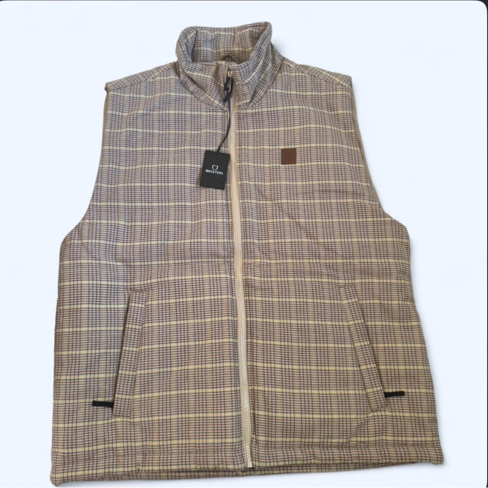 Brixton Men's Plaid Vest - Beige and Brown